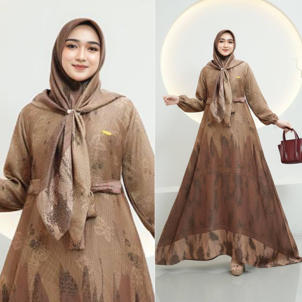 Fashion Muslimah Kekinian Azika Gamis Set Khimar Santorini Premium / Gamis Set Hijab Lebaran Elegan 