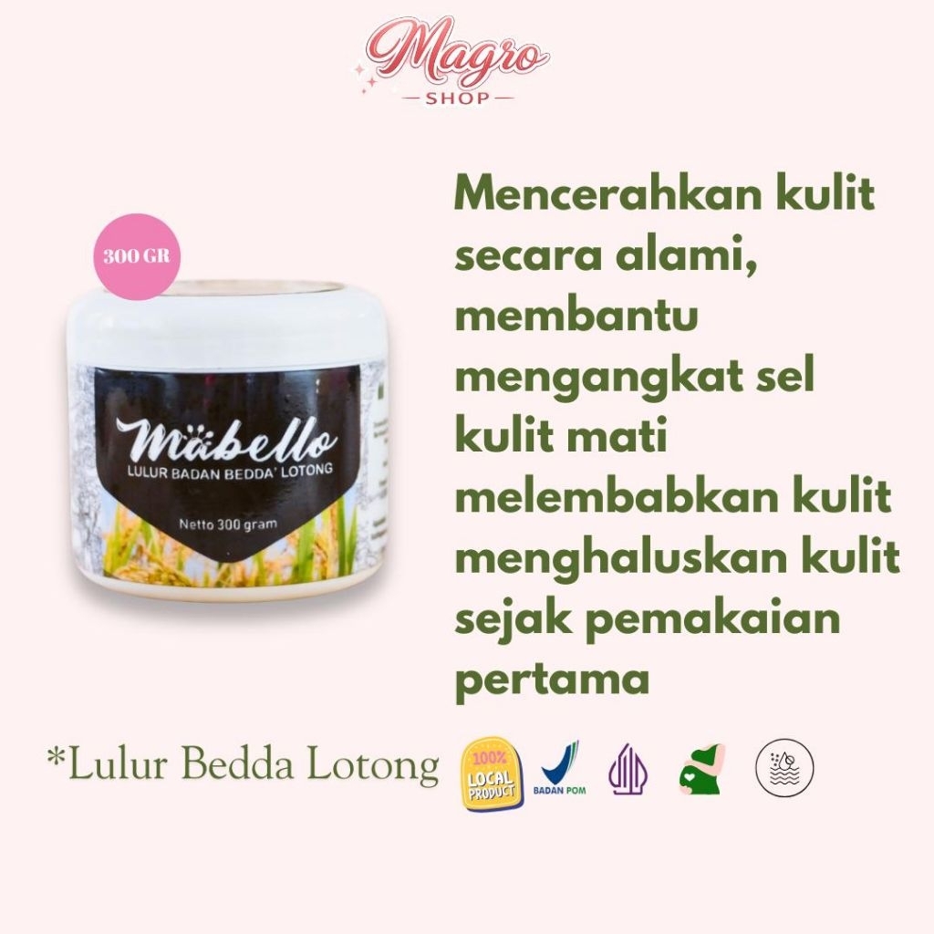 Lulur MABELLO bedda lotong original 99% alami BPOM & halal / lulur hitam /bedda lotong