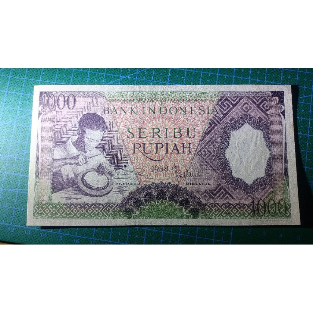 Uang Kuno 1000 Rupiah 1958 Seri Pekerja Coklat UNC/GRESS