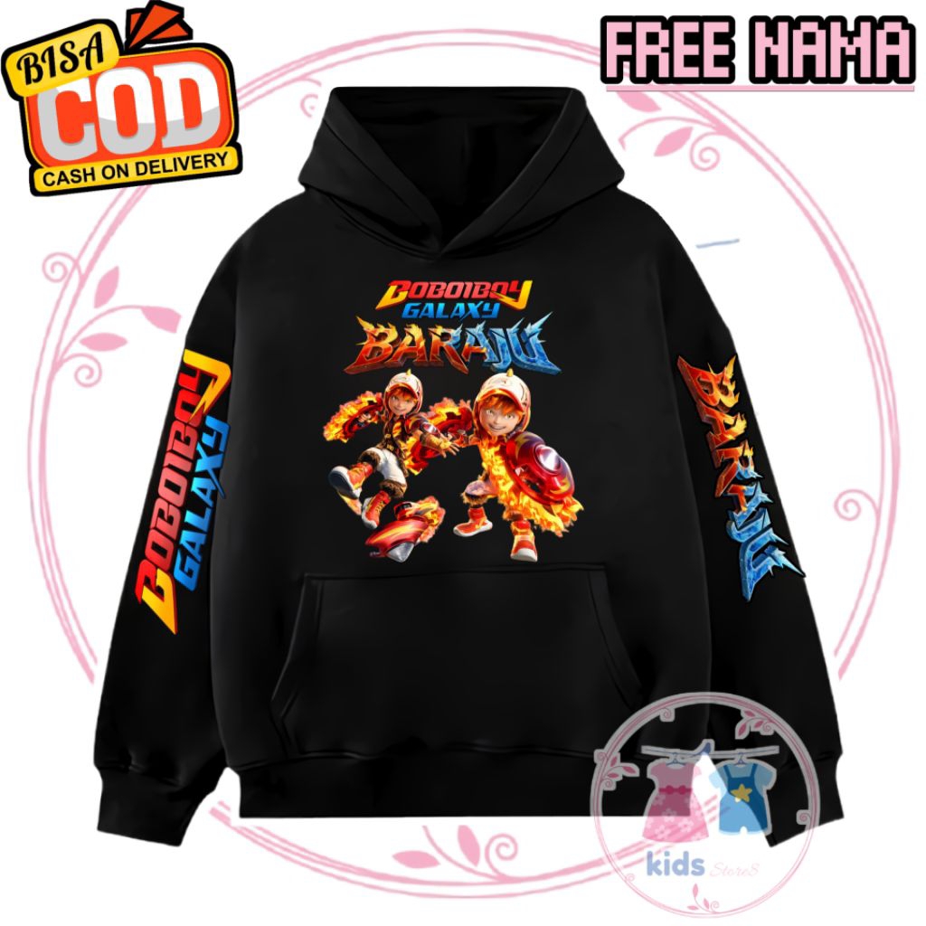 (FREE NAMA) Hoodie Anak BOBOIBOY GALAXY BARAJU Boboiboy Nova X Blizzard X Sopan Jacket Swedia Hoodie