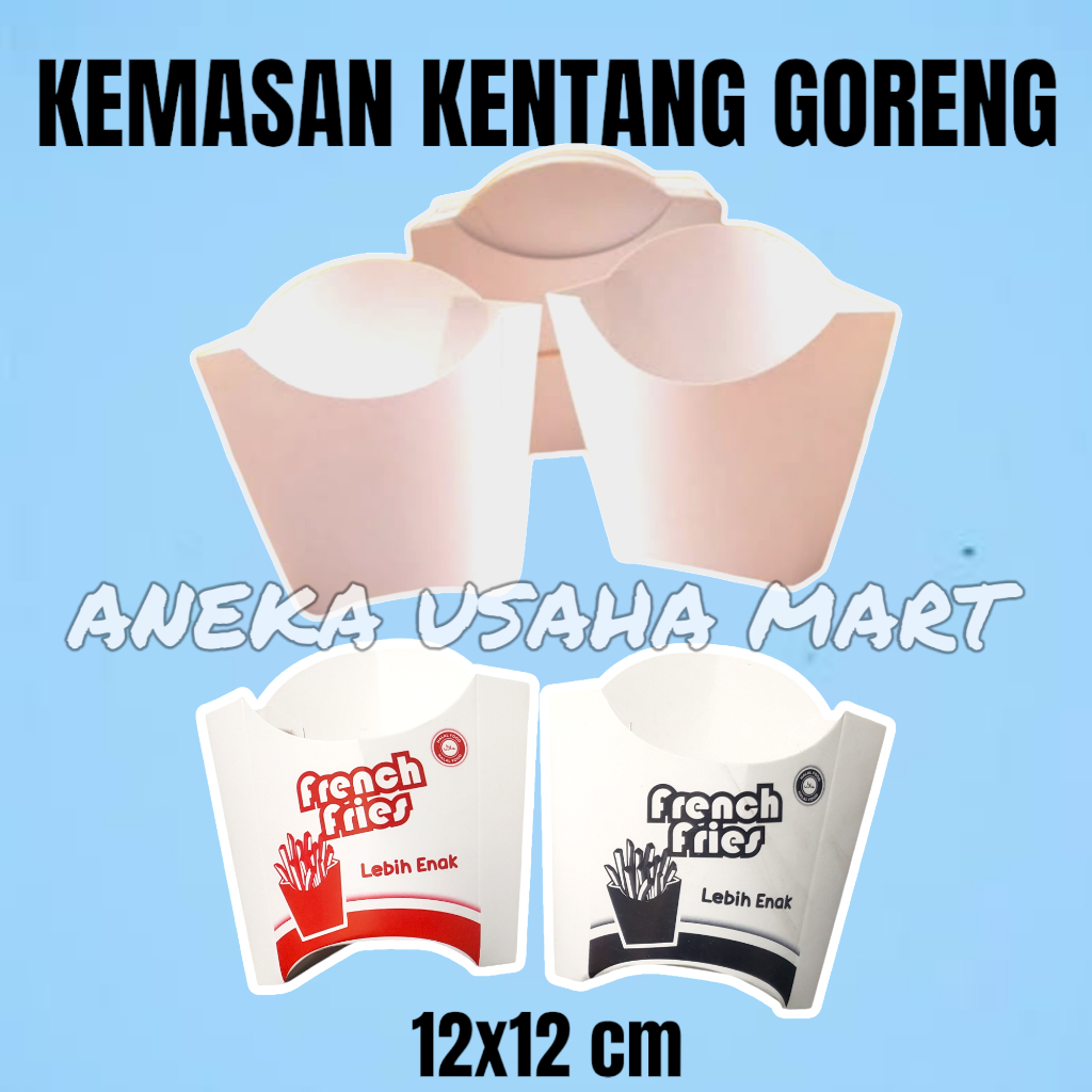 100 Pcs Kertas Box Bungkus French Fries Bahan Ivory - Wadah Kentang Goreng - Dus Kentang Goreng