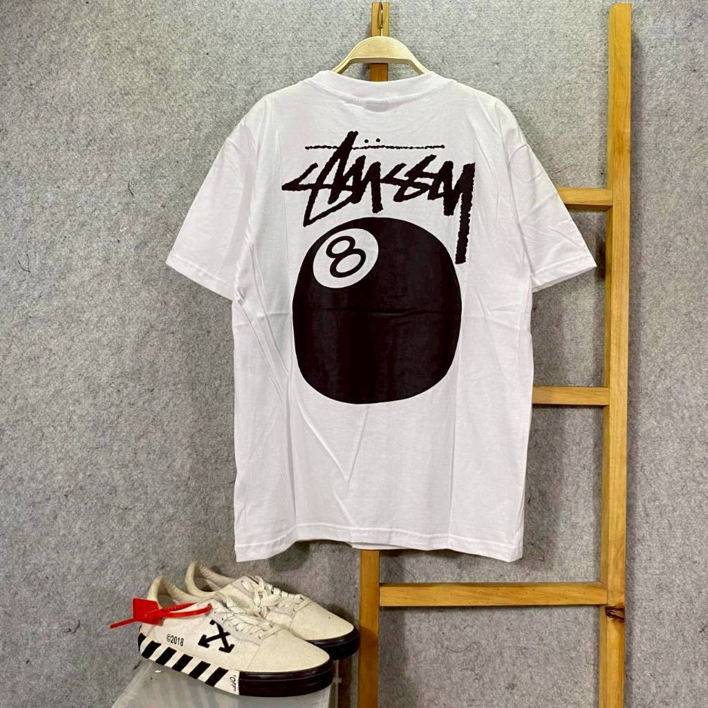 KAOS T-SHIRT STREETWEAR STUSSY 8 BALL PUTIH