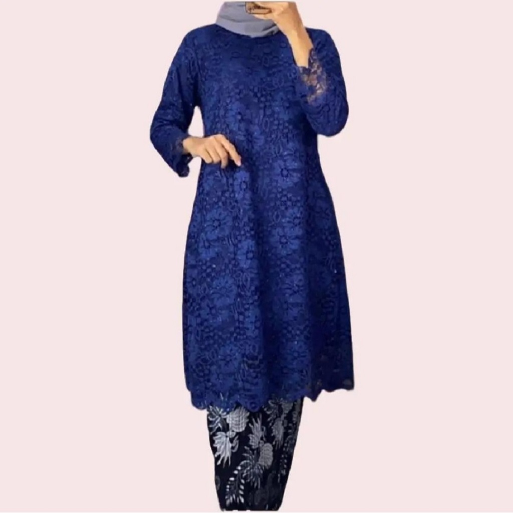 Atasan Kebaya Tunik Bahan Brokat Premium Warna Navy