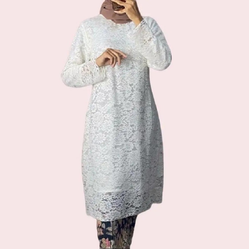 Atasan Kebaya Tunik Bahan Brokat Premium Warna Putih