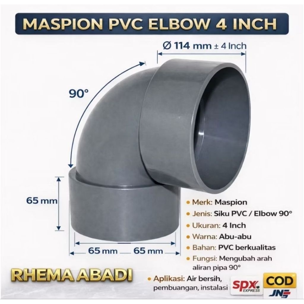 Elbow PVC 4 Inch DV MASPION – Knee / Keni L – Pipa Drainase Air
