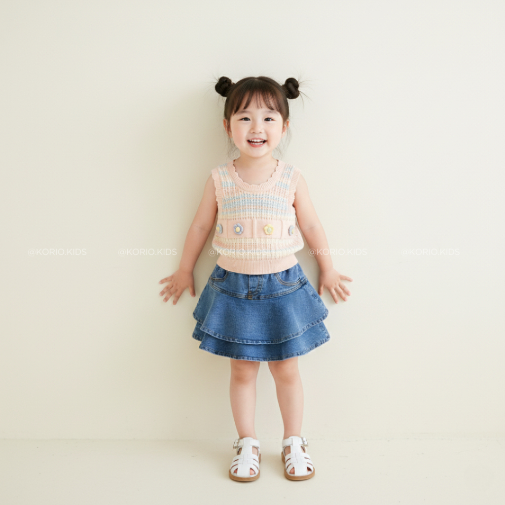 Atasan Knitt Lekbong Anak Perempuan Motif Bunga Baju Lebaran Baju Jalan-Jalan Baju Rajut Anak Peremp
