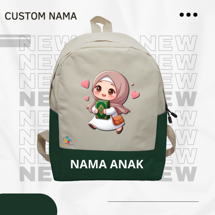 Tas Ransel Anak Cwek Cowok - Tas Ransel Anak Cewek Motif Cewe Bawa Al-qur'an(FREE NAMA)
