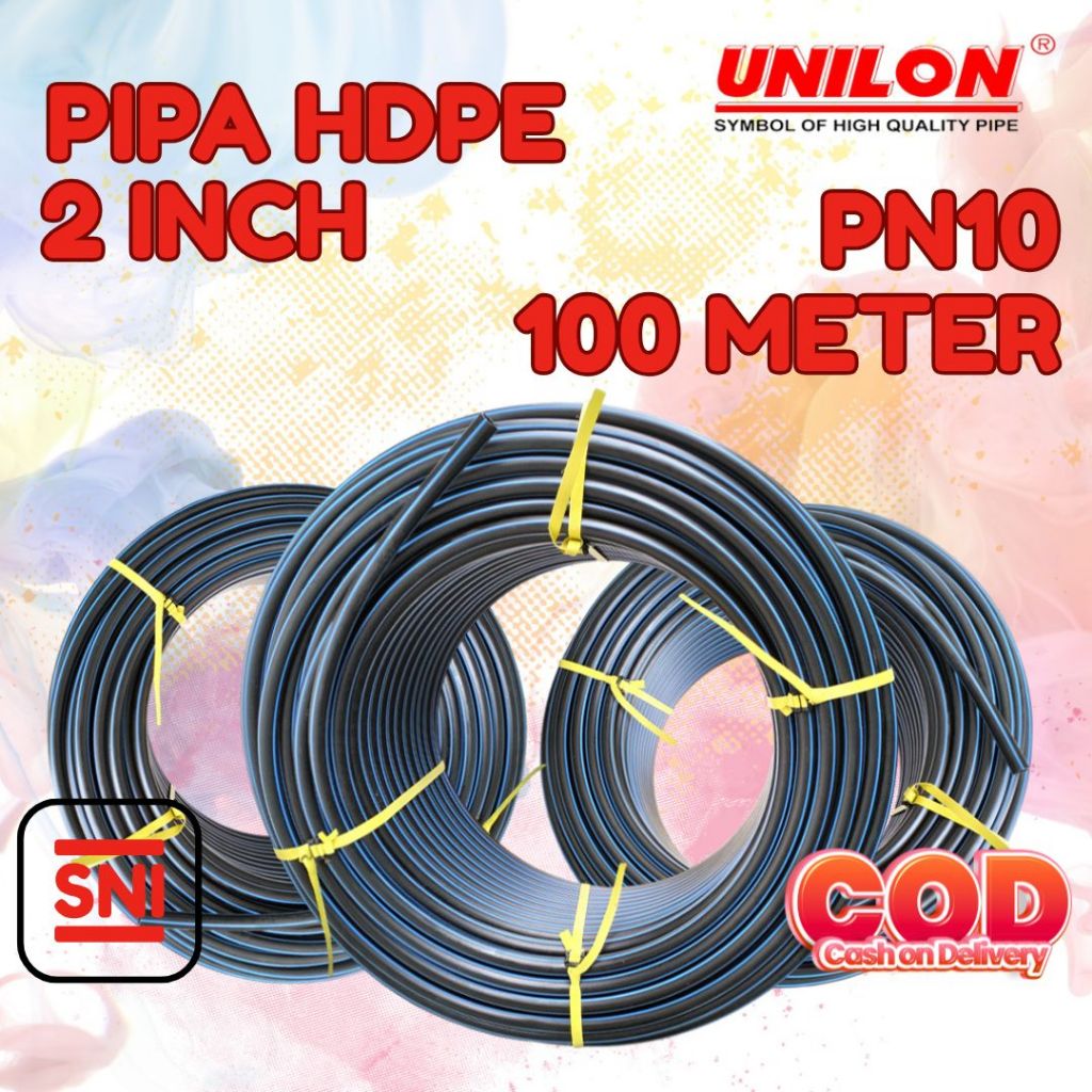 Pipa Hdpe 2 inch / selang hdpe 2 inch / pipa pdam UNILON 2 Inch (63MM) PN10 Panjang 100 Meter