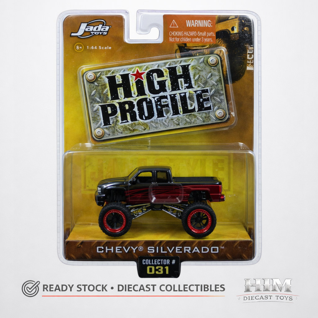 Jada High Profile Chevy Silverado Black Red - 1/64 Scale Diecast Metal Monster Truck Original Collec