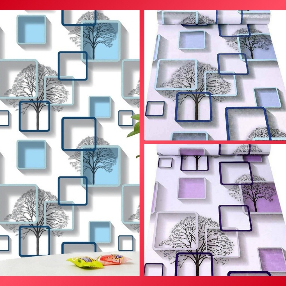 Wallpaper Dinding Ruang Tamu 3D Motif Kotak Pohon Ungu Wallpaper Dinding Kamar 3D Wallpaper Dinding 