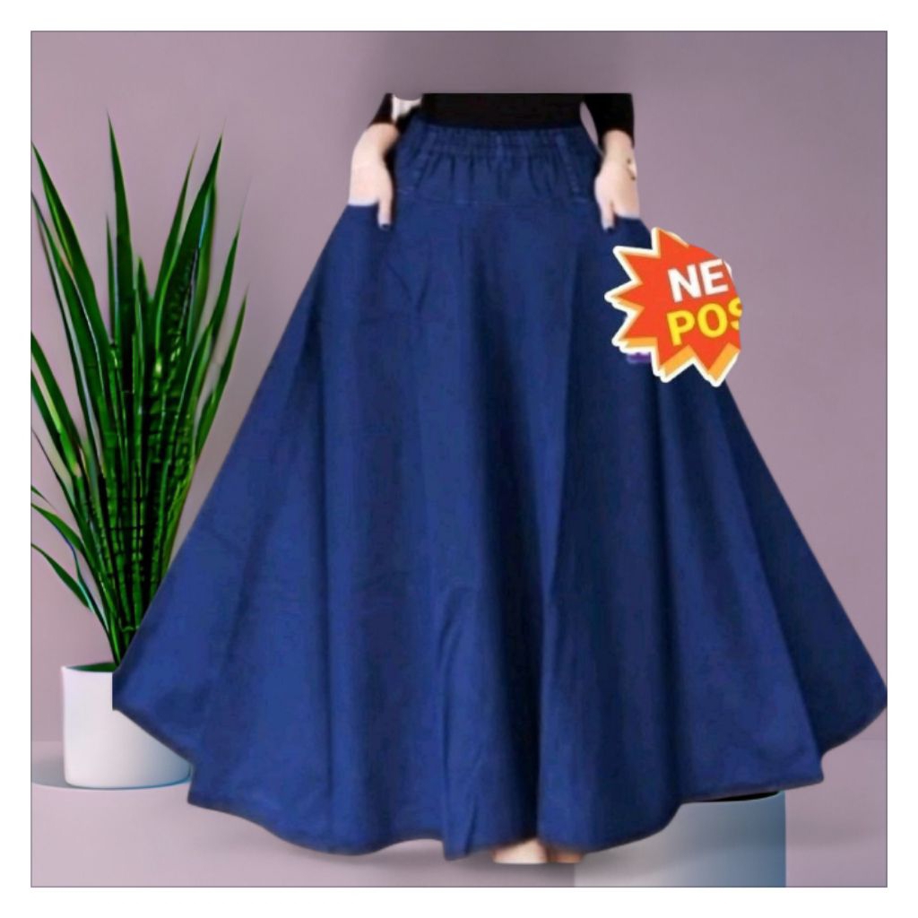 Rok jeans payung XL polos  rok jeans panjang