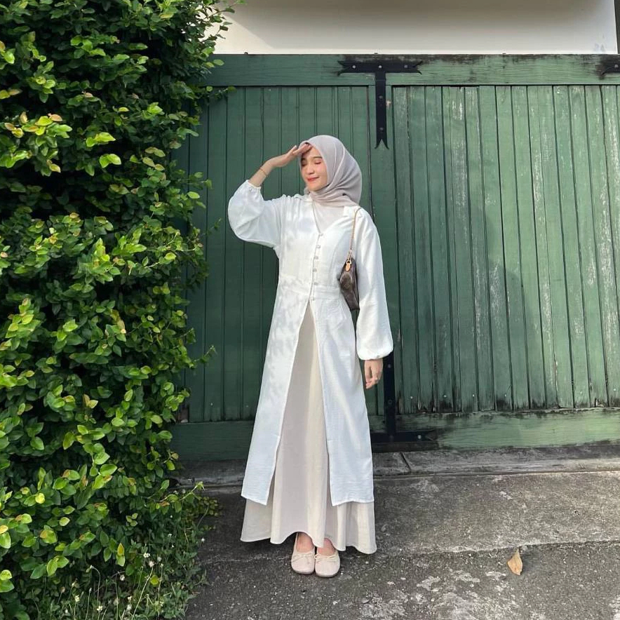 Ayrin Tunik Outer Wanita Polos Lengan Panjang Kerut Belakang Korean Style Tunik Lebaran