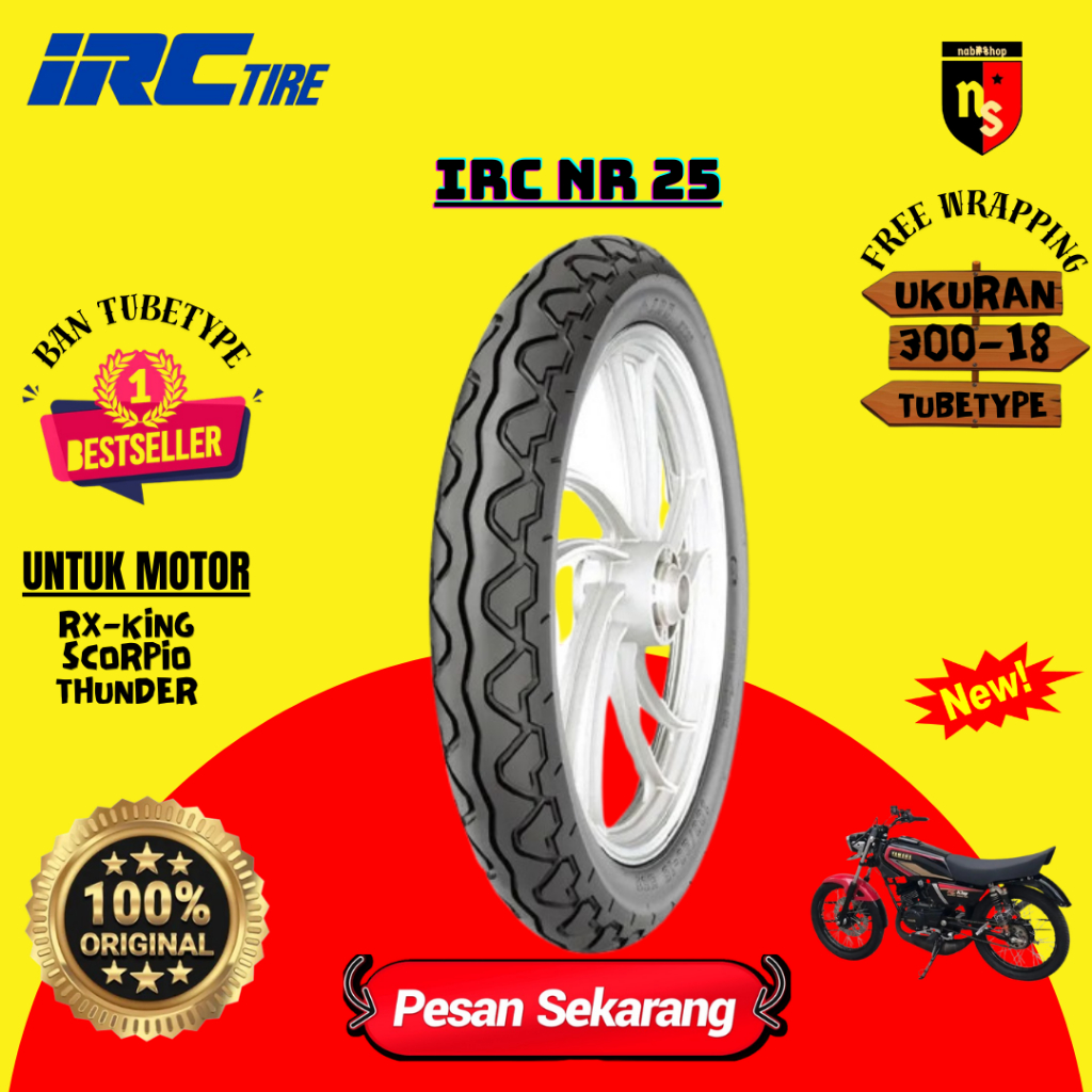 BAN LUAR MOTOR IRC RX KING 300 RING 18 NR 25 TUBE TYPE