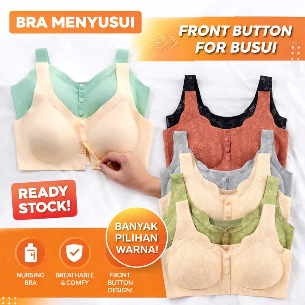 [ Polos & Motif ] Bra Wanita Seamless Bra Tanpa Kawat Motif Renda Bisa Untuk Ibu Menyusui BH Kancing