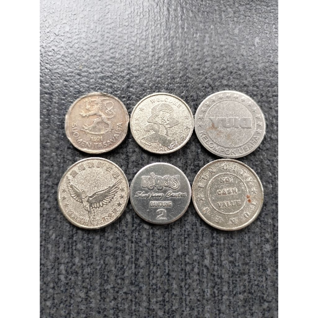 Koin kuno 1971 dan token antik.semua 6 pcs