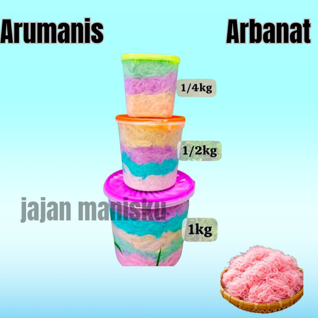 jajanan ARUMANIS ARBANAT RAMBUT NENEK manis dan lembut tradisional kemasan 250gr 500gr 1000gr
