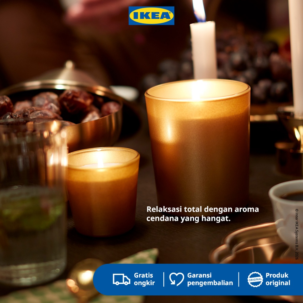 IKEA GOKVALLA Lilin Aromaterapi Kayu Cendana Dan Nilam Tahan 50 Jam
