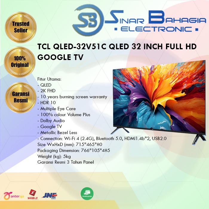 TCL QLED-32V51C QLED 32 INCH FULL HD GOOGLE TV (NEW)