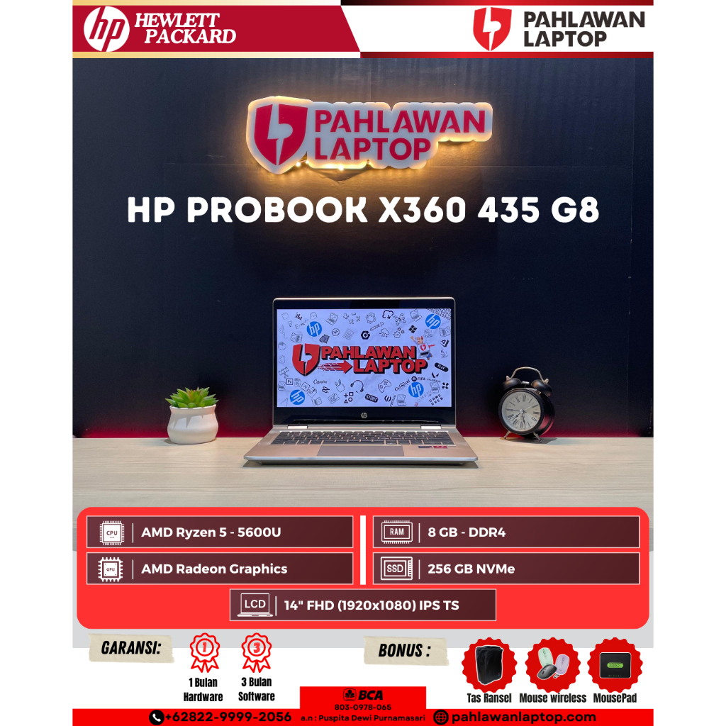 Laptop HP ProBook X360 435 G8 AMD Ryzen 5-5000 Series/Ram 8GB/SSD 256GB/Layar 13"