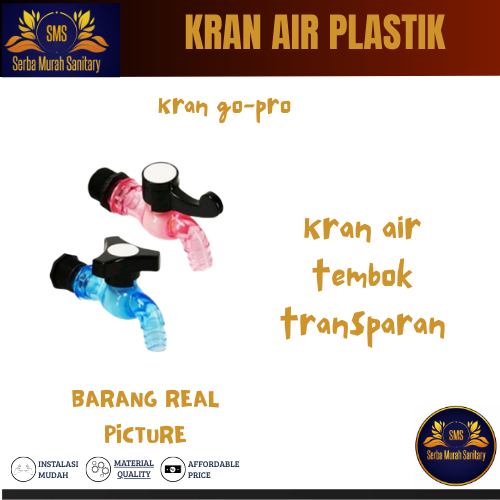Kran Air Transparan Warna Biru dan Merah Muda Bahan Plastik Super