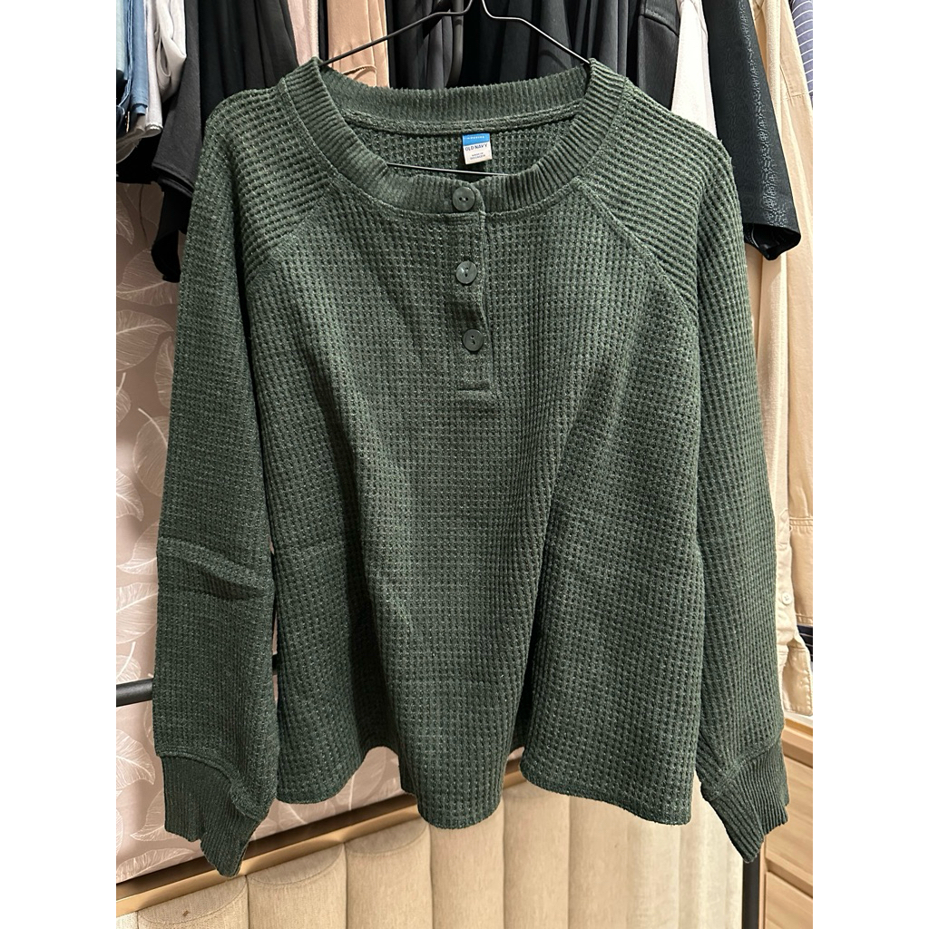waffle blouse dark green