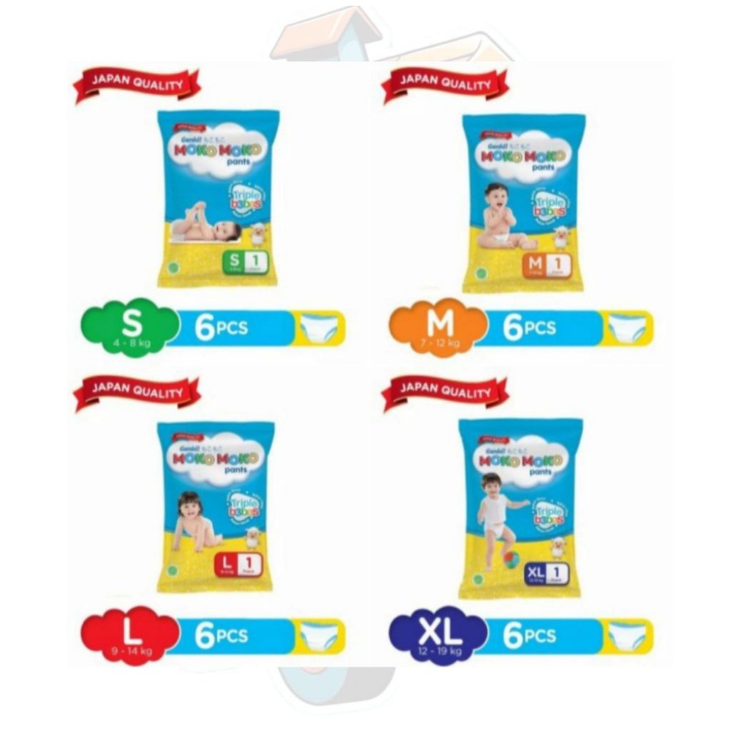Genki Moko Moko Pants Sachet Renceng isi 6 Size S/M/L/XL | Popok Murah Made in Japan Tipe Celana