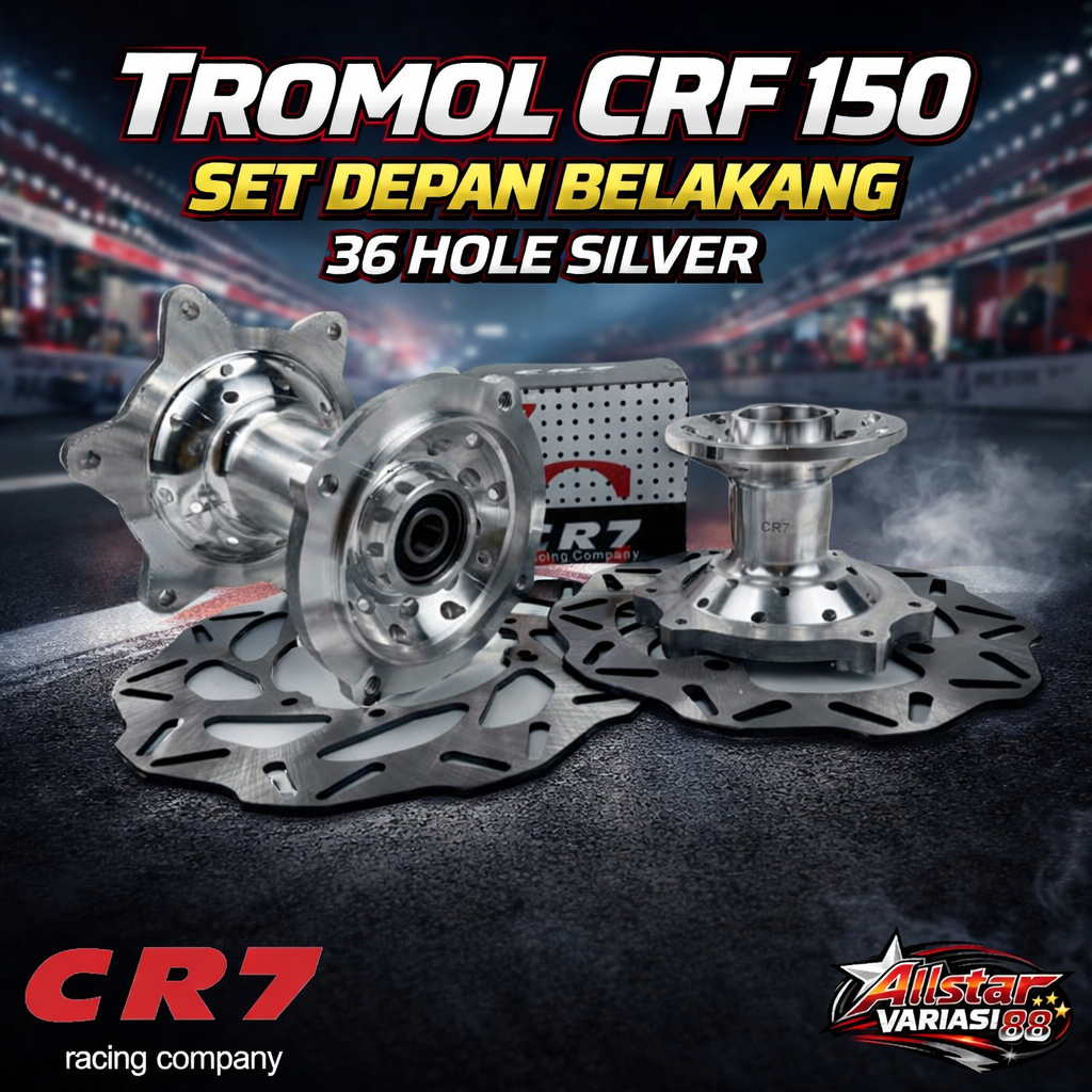 Tromol CRF 150 Set Depan Belakang 36 Hole Silver CR7 Racing CNC Racing Look