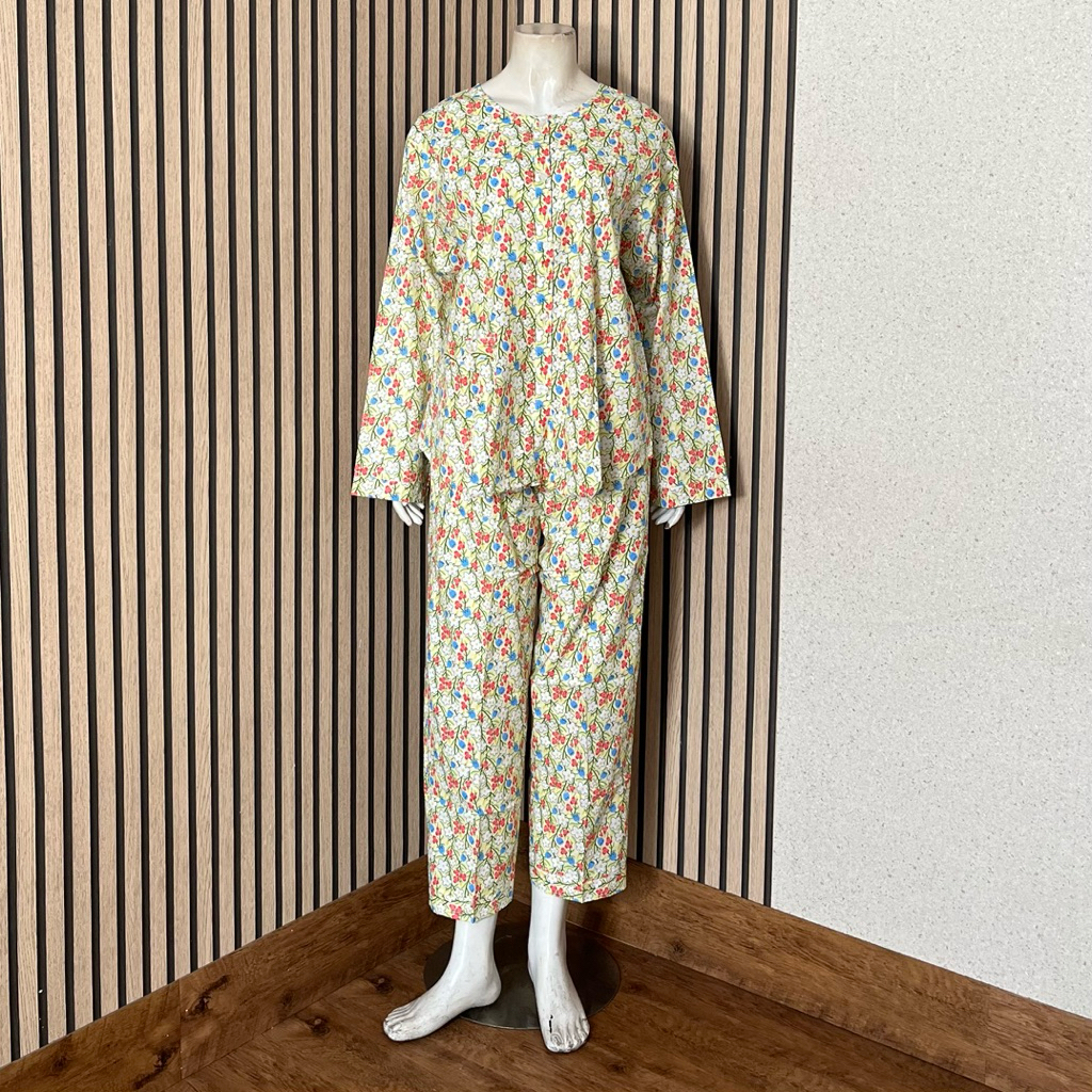 [AJ] - Setelan Baju Tidur Katun Merlin Wanita Lengan Panjang Standar Varian Kancing Full dan Kancing