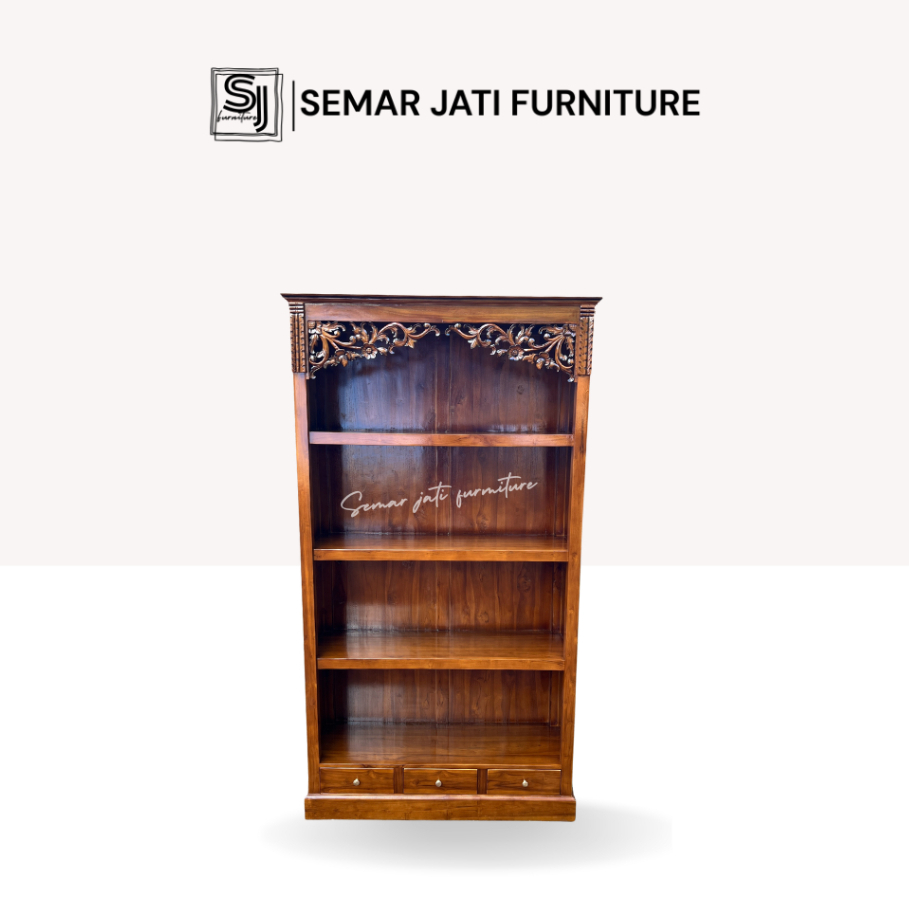 Rak Buku Ukir Jati Jepara - Lemari Tempat Tas Sepatu Minimalis Terbaik