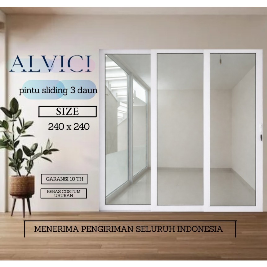 Pintu Sliding 3 Daun UPVC Pintu Modern Minimalist Bahan Pintu Tebal ALVICI