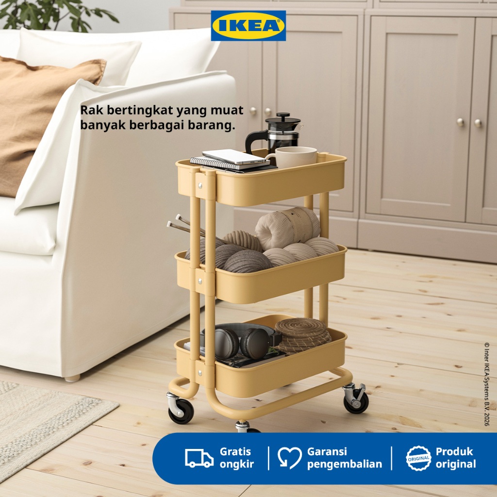 IKEA RASKOG Troli Penyimpanan Baja Kuat Serbaguna Krem Kuning 28x38x61cm