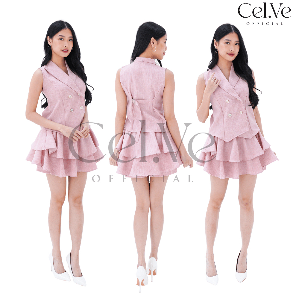 CELVE - Setelan Wanita Cydney Rok Celana 2 in1 OneSet | Atasan Kerah Tanpa Lengan + Rok Celana