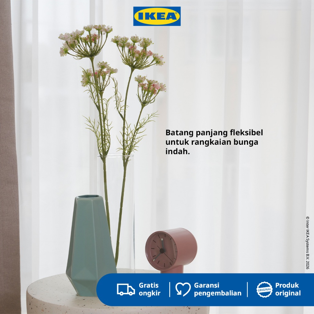 IKEA SMYCKA Bunga Hias Tiruan Renda Ratu Anne / Batang Merah Muda 65cm