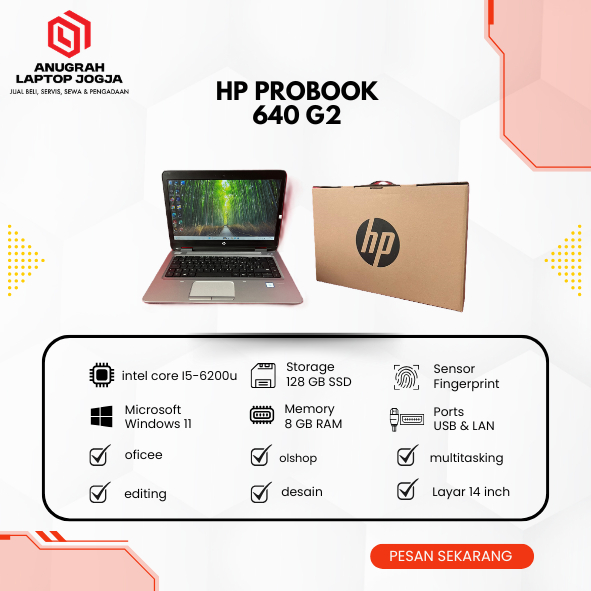 HP PROBOOK 640 G2 Second Normal core i5gen6 8Gb Ram 128Gb Ssd 14Inch