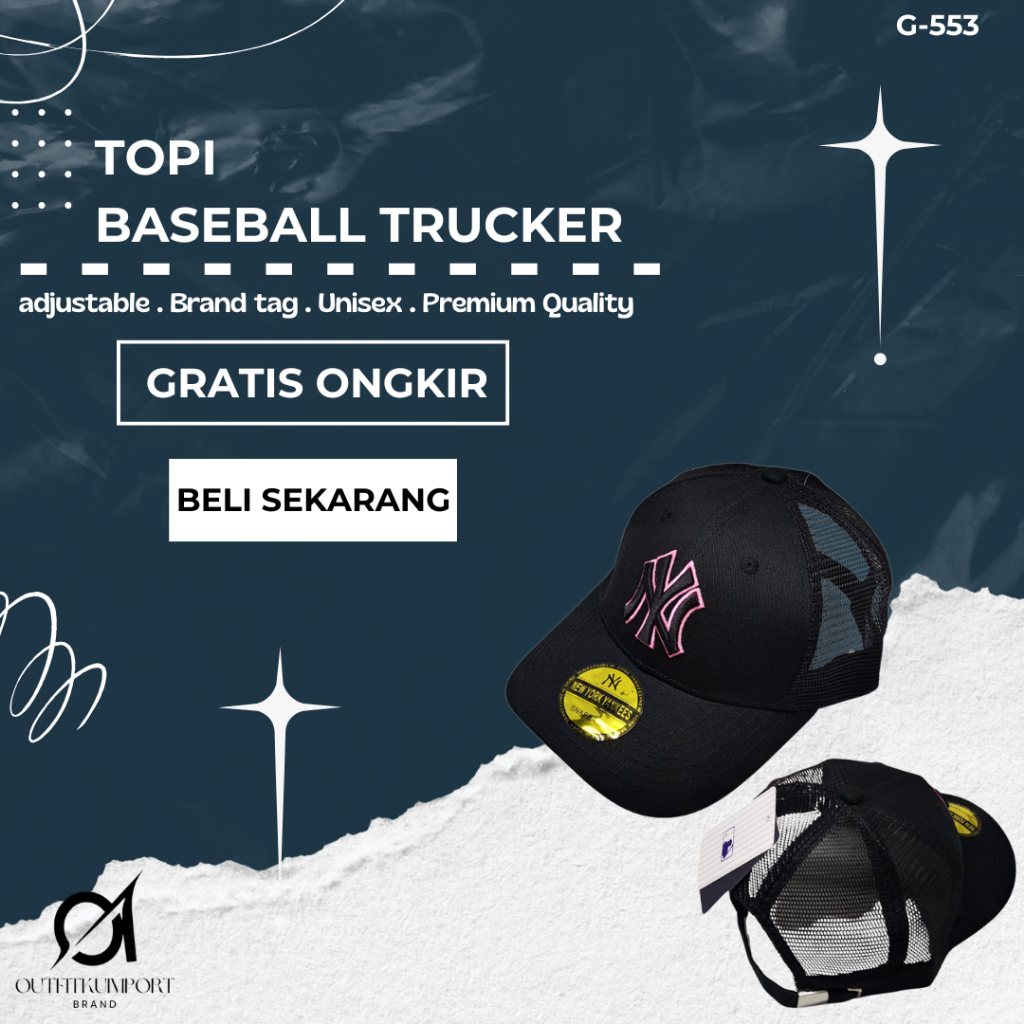 G-554 Topi Baseball Trucker Full Black NY