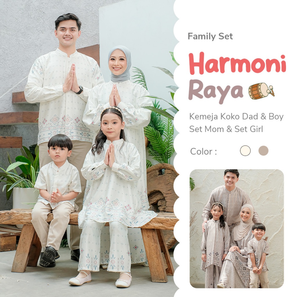 READY Family Set Harmoni Raya | Baju Lebaran | Baju Lebaran Keluarga | Baju Lebaran Couple | Tunik L