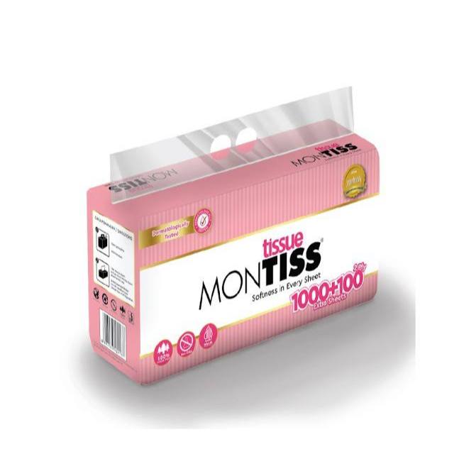 Paket ( 3 Pcs ) Tisu Tissue Montiss muka / wajah / Facial 1000 + 100 / 1100 Sheet 2 ply / 1 kg / kil