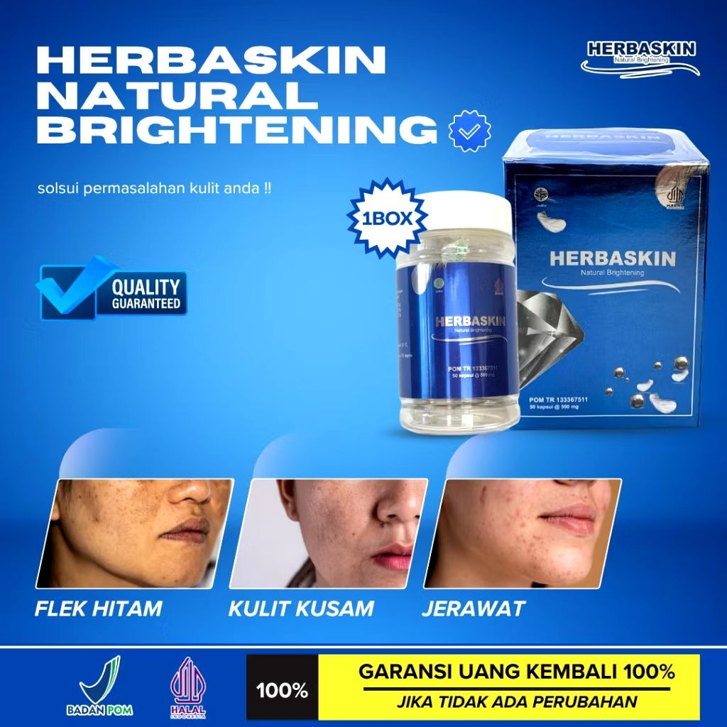 HERBASKIN - Herbaskin Asli Kapsul Pemutih Menghilangkan Flek Hitam Kulit Kusam Jerawat isi 50 Herbas
