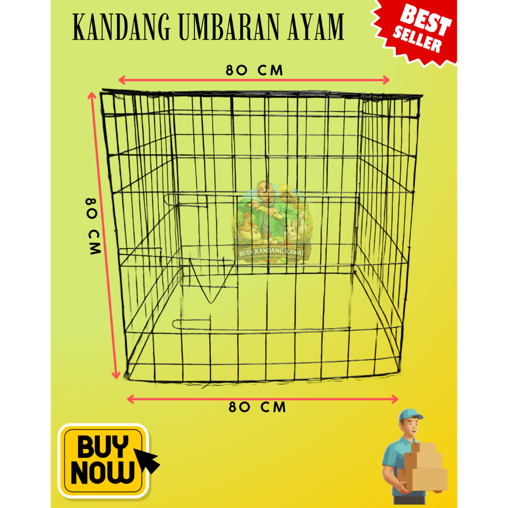 Kandang Ayam Umbaran Kotak 80x80x80 cm – Super Kokoh & Luas | Ideal untuk Ayam Bangkok, Ayam Kampung