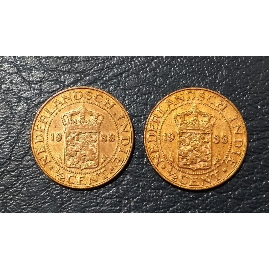 Koin 1/2 cent Nederland indie 2 keping th 1938-1939