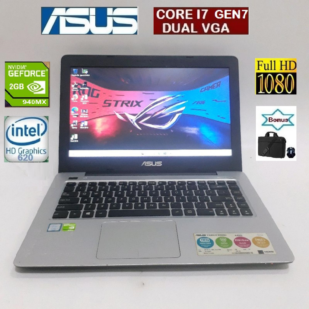 LAPTOP SPEK TINGGI ASUS CORE I7 GEN7 DUAL VGA RAM 8GB SSD 256GB
