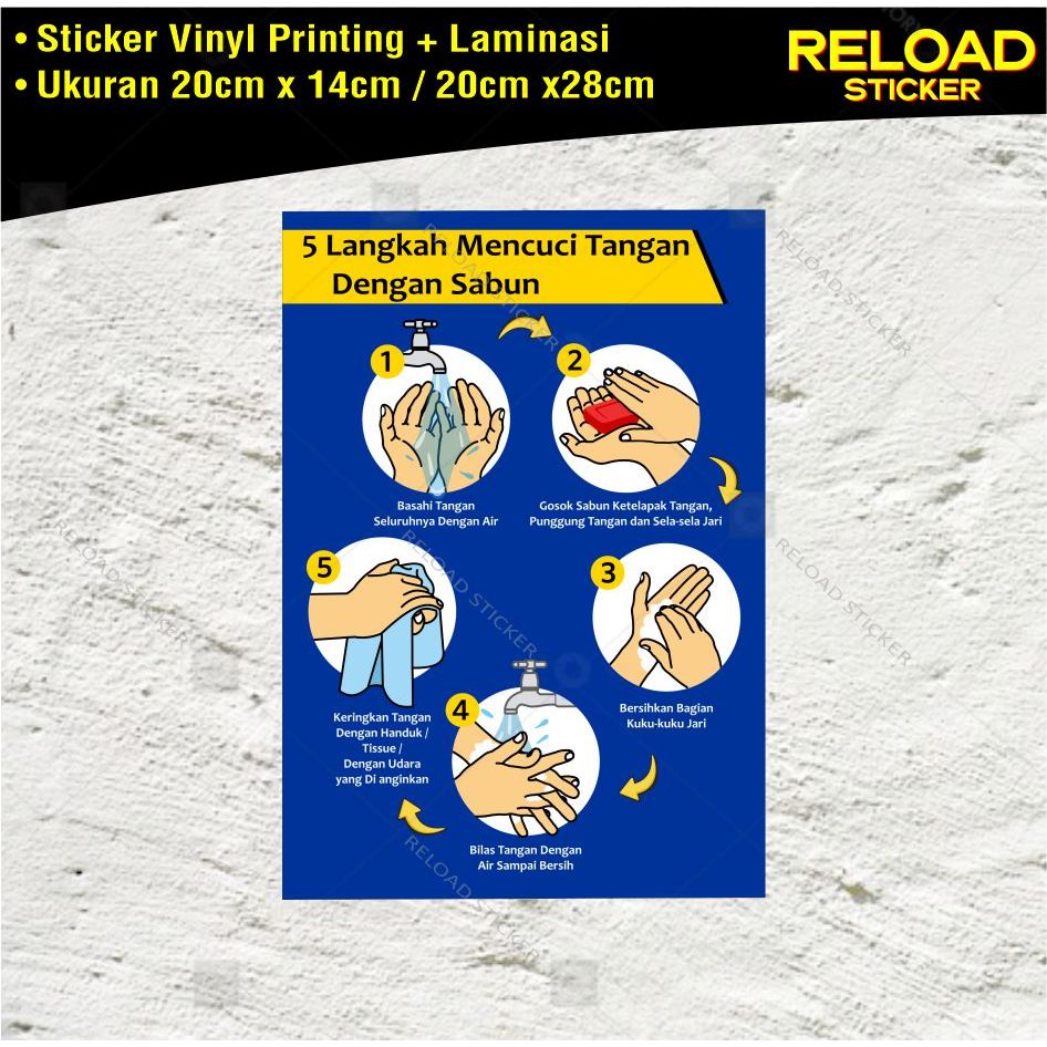 Stiker 5 Langkah Mencuci Tangan Biru