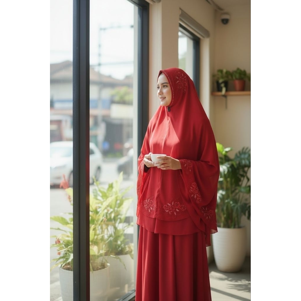 [225] Hijab Instan Khimar Ceruti Corneli Belah Dua Layer Syarie Ori by D Best Hijab