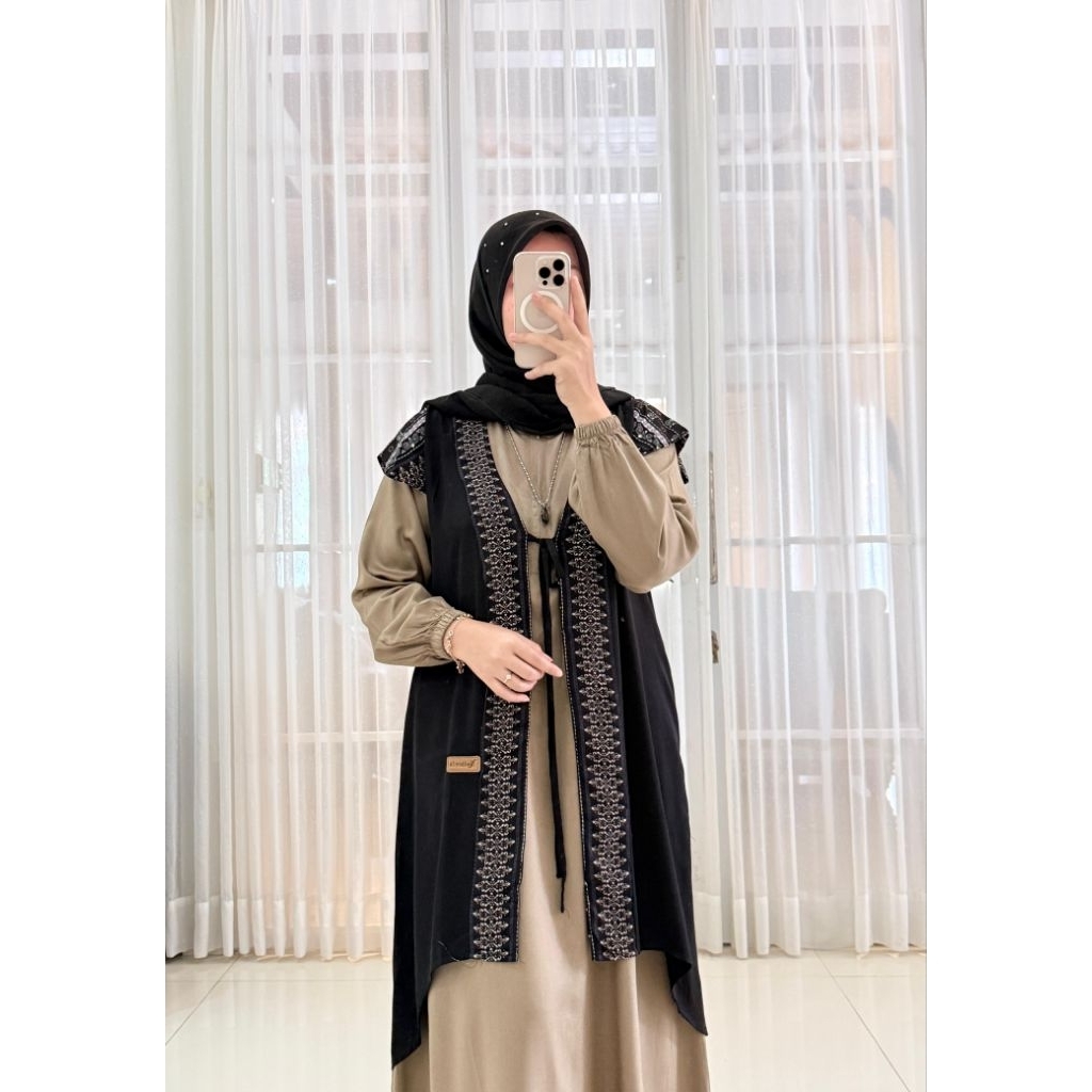 DRESS ROMPI HITAM COKSU NADHEEFA MUSLIMAH DEWASA REMAJA gamis rompi hitam coksu remaja dewasa