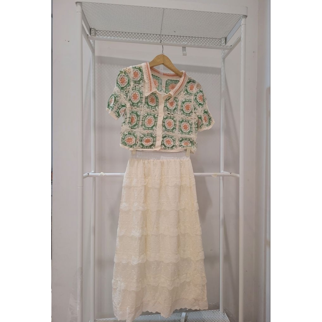 Set Korean Sulam Croquet Macrame & Rok Brokat Lace premium Bangkok
