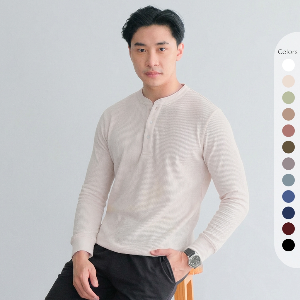 Isla for Men Smith Waffle Henley Neck T-Shirt Long Sleeve - Atasan Pria Lengan Panjang - Baju Pria -