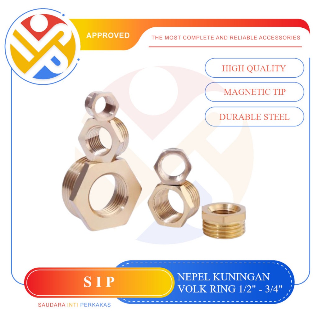 Nepel Ring sok sambung Kuningan 3/4 Inch x 1/2 Inch Sok Drat Luar Dalam