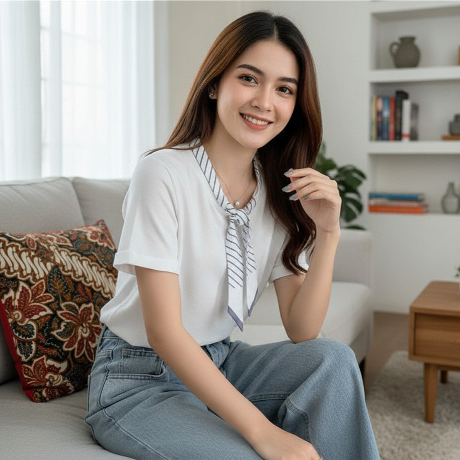 AJW Atasan Wanita Variasi Syal Knit Premium Kekinian HCD | Baju Wanita Syal Leher Rajut Lengan Pende