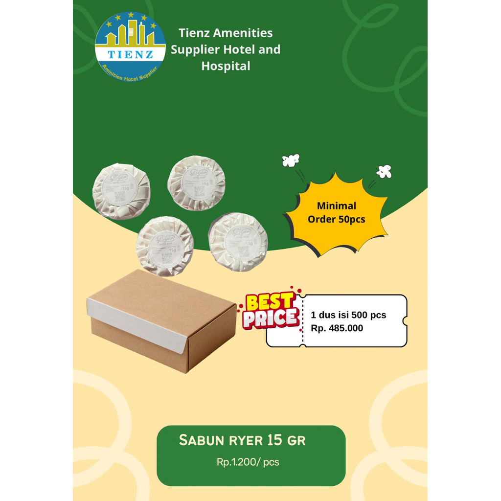 Sabun batang hotel/ Bar Hotel soap ryer 15 Gr Standart Hotel BPOM