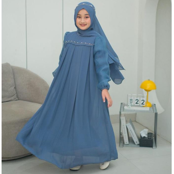 [ALTAIR KIDS] NUANSA Dress Anak Perempuan Premium Bahan Ceruty Babydoll Mix Organza Usia 7-13 tahun